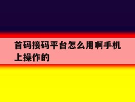 首码接码平台怎么用啊手机上操作的