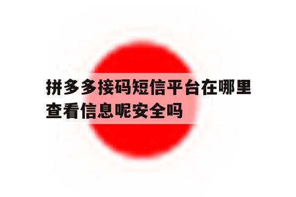 拼多多接码短信平台在哪里查看信息呢安全吗的简单介绍 拼多多接码短信平台在哪里查看信息呢安全吗的简单介绍